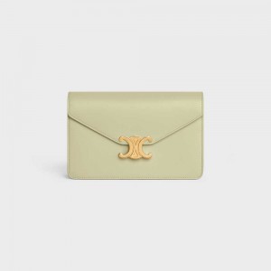 ALMOND GREEN Celine Wallet on Chain TRIOMPHE in Shiny calfskin Mini Bags | CL-593023