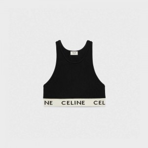 BLACK / CREAM Celine SPORTS BRA IN ATHLETIC KNIT Sweatshirts | CL-592808