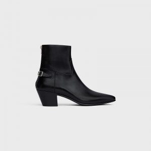 Black Celine JACNO BACK BUCKLE ZIPPED in Shiny calfskin Boots | CL-591867