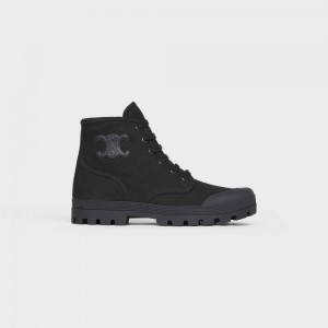 Black Celine PATAPANS LACE UP WITH TRIOMPHE PATCH in CANVAS Boots | CL-592497