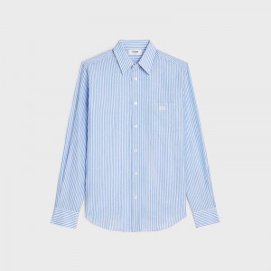 Blanc/Bleu Celine loose in striped cotton linen Shirts | CL-592175