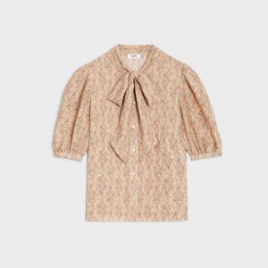 Craie/Abricot/Bleu Celine Lavallière blouse in silk georgette Shirts | CL-592819