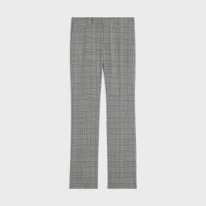 Craie/Noir Celine Flared in checked wool Trousers | CL-592016