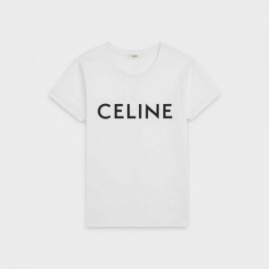 Ecru / Black Celine LOOSE IN COTTON JERSEY T-shirts | CL-592795