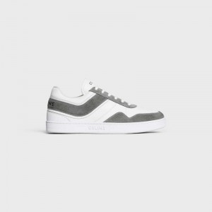 Grey/Optic White Celine TRAINER LOW LACE-UP in SUEDE CALFSKIN AND CALFSKIN Sneakers | CL-591901