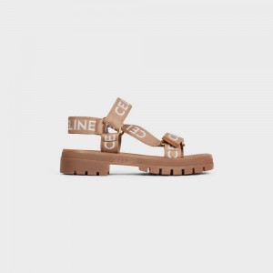 Light Beige/White Celine LEO STRAPPY in WOOL WITH JACQUARD Sandals | CL-592592