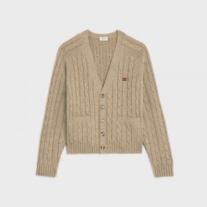 Light taupe Celine cable-knit triomphe cardigan in cashmere Knitwear | CL-592084