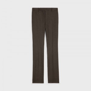 Marron/Craie Celine flared in striped flannel Trousers | CL-592014