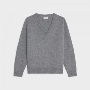 Medium grey Celine TRIOMPHE V-NECK IN HERITAGE CASHMERE Knitwear | CL-592704