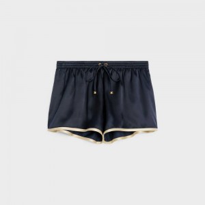 Navy Celine mini in flowing satin Shorts | CL-592755