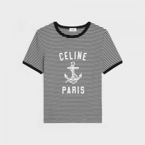 OFF WHITE / BLACK Celine 70 s anchor in striped jersey T-shirts | CL-592777