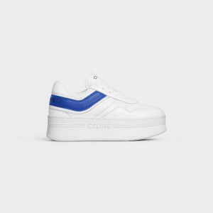 Optic White/Blue Celine BLOCK SNEAKERS WITH WEDGE in CALFSKIN Sneakers | CL-592548