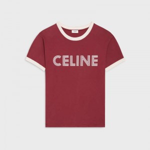 Red grape/ off white Celine LOOSE IN COTTON JERSEY T-shirts | CL-592126