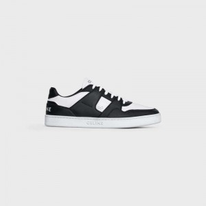 White / Black Celine C04 TRAINER LOW LACE-UP in CALFSKIN Sneakers | CL-591904