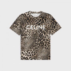 leopard / offwhite Celine LOOSE IN COTTON JERSEY T-shirts | CL-592135