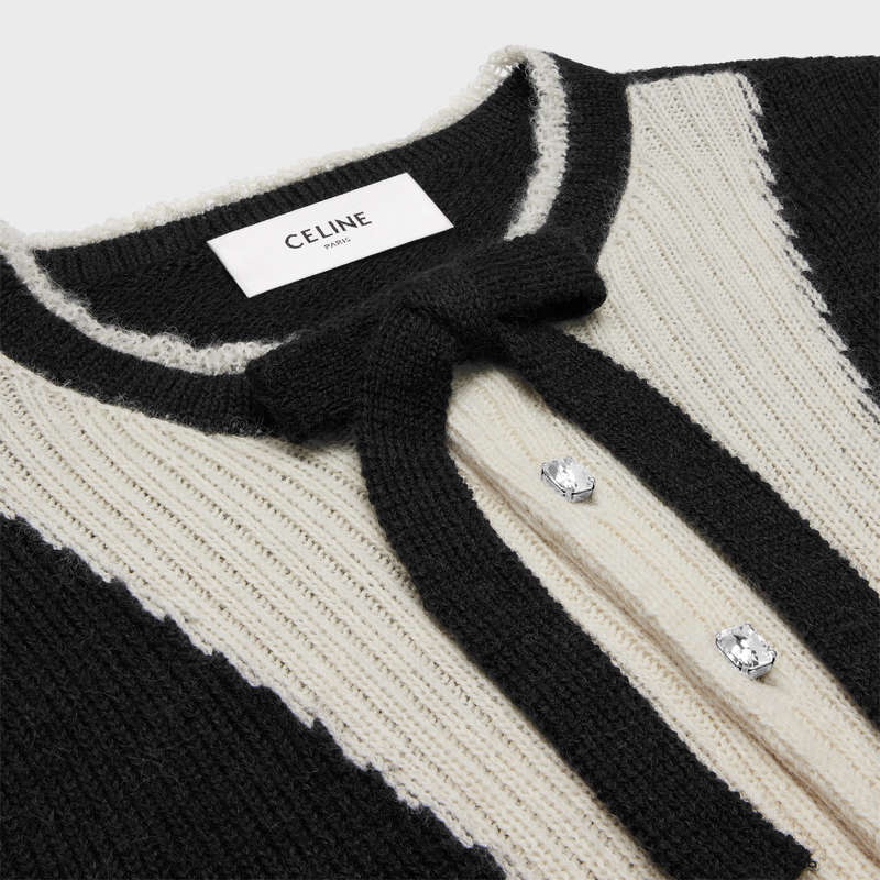 BLACK/ECRU Celine cardigan with bow in alpaca Knitwear | CL-592083