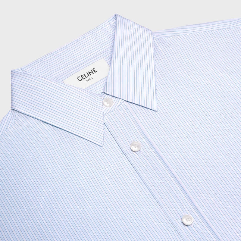 BLANC/BLEU CIEL Celine LOOSE IN COTTON POPLIN Shirts | CL-592176