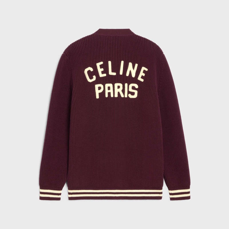 BURGUNDY/ECRU Celine college cardigan in cotton Knitwear | CL-592085