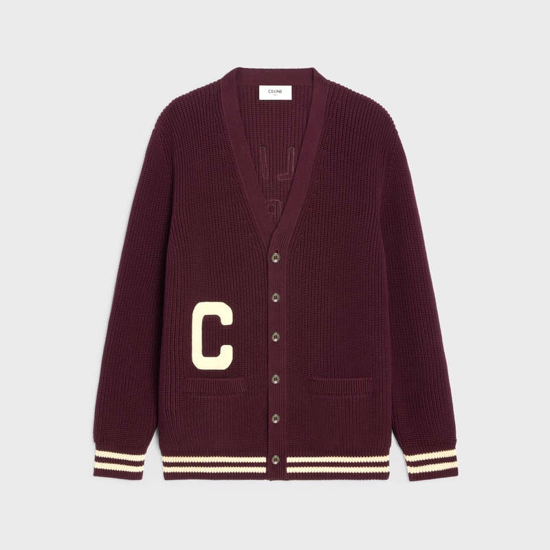 BURGUNDY/ECRU Celine college cardigan in cotton Knitwear | CL-592085