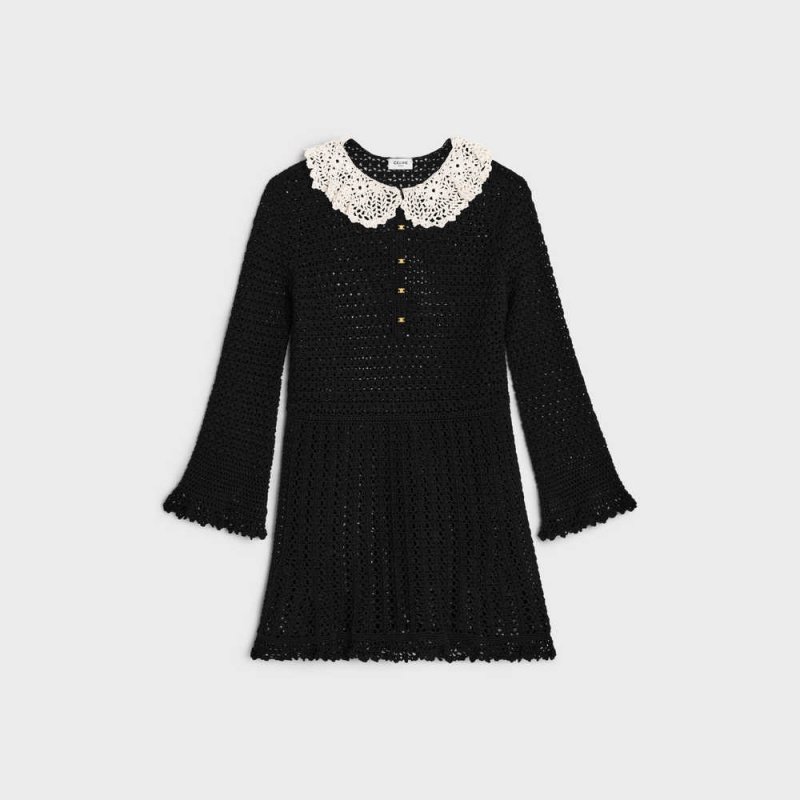 Black/Off white Celine babydoll mini in crocheted cotton Dresses | CL-592850