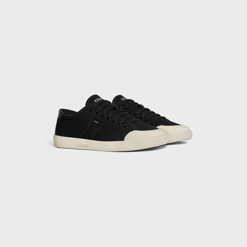 Black Celine AS-01 LOW LACE-UP ALAN in CANVAS & CALFSKIN Sneakers | CL-591895