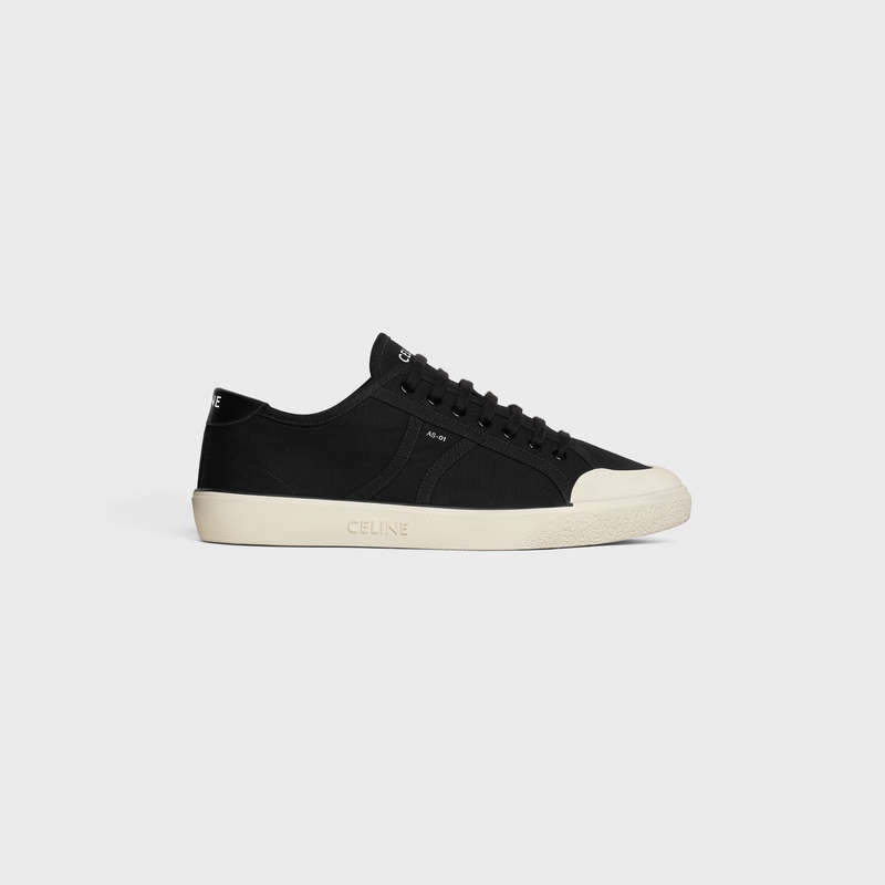 Black Celine AS-01 LOW LACE-UP ALAN in CANVAS & CALFSKIN Sneakers | CL-591895