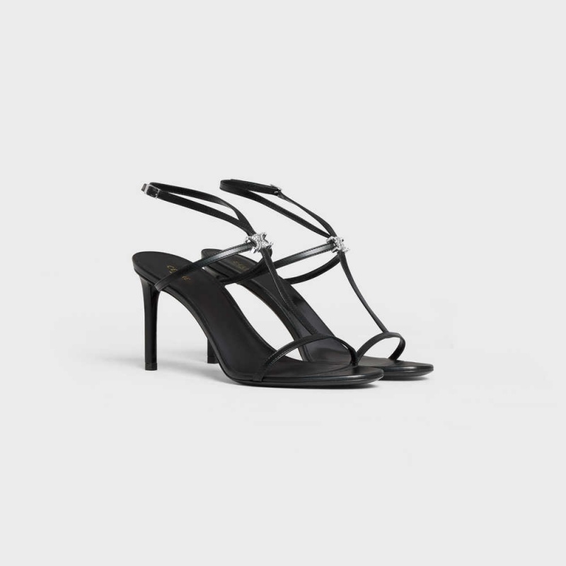 Black Celine BAR TRIOMPHE in CALFSKIN Sandals | CL-592598