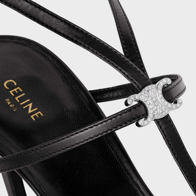 Black Celine BAR TRIOMPHE in CALFSKIN Sandals | CL-592598