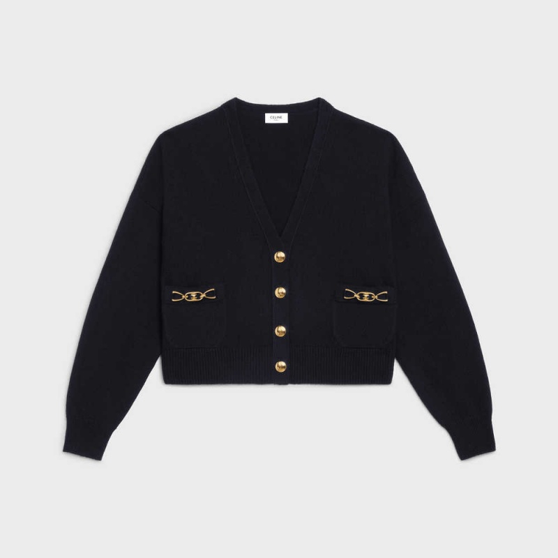 Black Celine CARDIGAN WITH GOURMETTE IN HERITAGE CASHMERE Knitwear | CL-592701