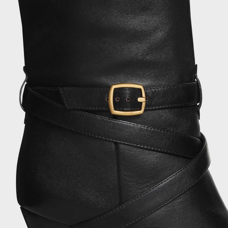 Black Celine HIGH SLOUCHY BUCKLE WILTERN in CALFSKIN Boots | CL-592517