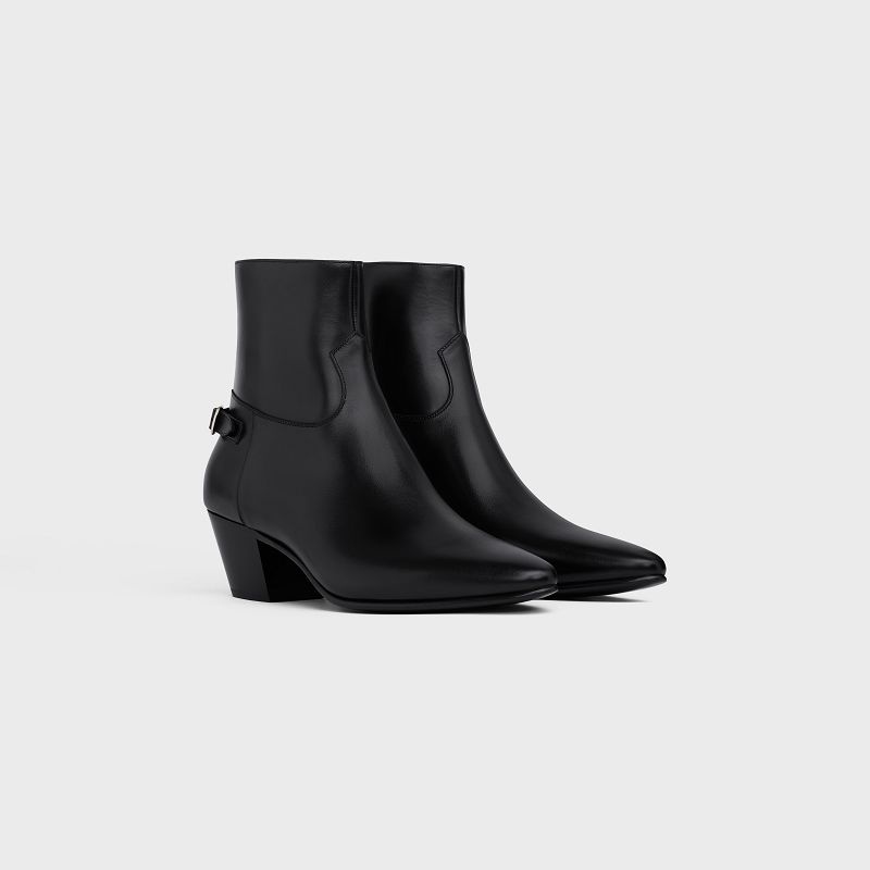 Black Celine JACNO BACK BUCKLE ZIPPED in Shiny calfskin Boots | CL-591867