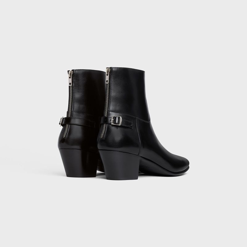 Black Celine JACNO BACK BUCKLE ZIPPED in Shiny calfskin Boots | CL-591867