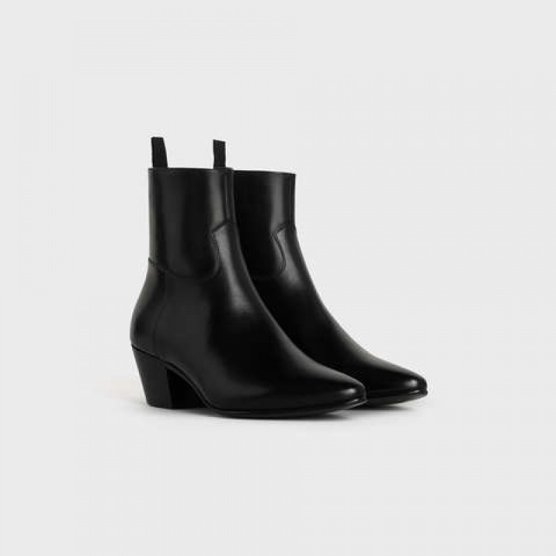 Black Celine Jacno Zipped in Shiny calfskin Boots | CL-591864