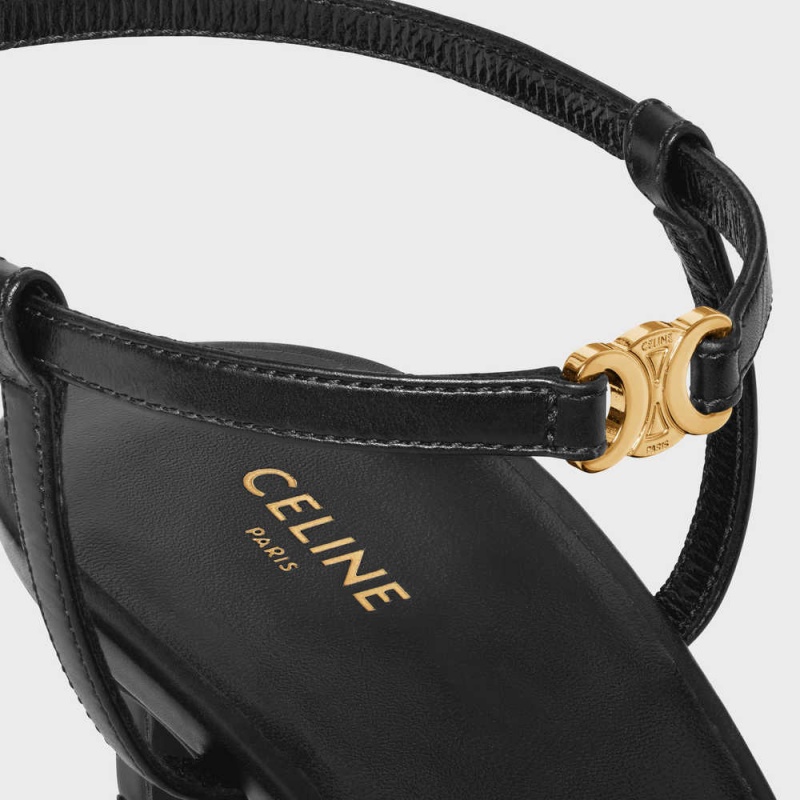 Black Celine KITTEN WITH STRAP TRIOMPHE in CALFSKIN GOLD FINISHING Pumps | CL-592559