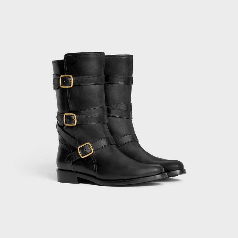 Black Celine LYRA TRIPLE BUCKLES in Calfskin Boots | CL-592500