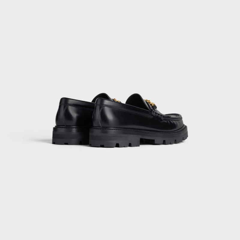 Black Celine MARGARET WITH TRIOMPHE CHAIN in POLISHED BULL Loafers | CL-592524