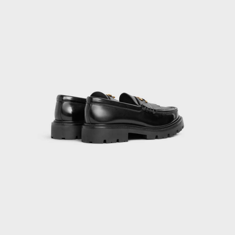 Black Celine MARGARET WITH TRIOMPHE FRAME in POLISHED BULLSKIN Loafers | CL-592525