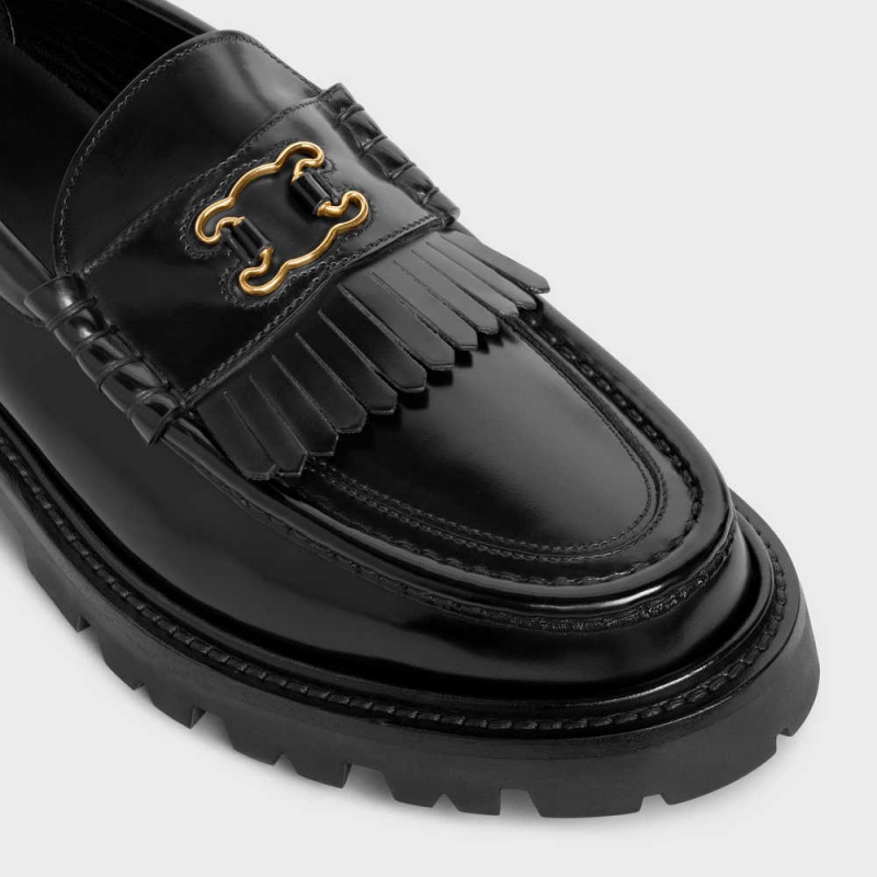 Black Celine MARGARET WITH TRIOMPHE FRAME in POLISHED BULLSKIN Loafers | CL-592525