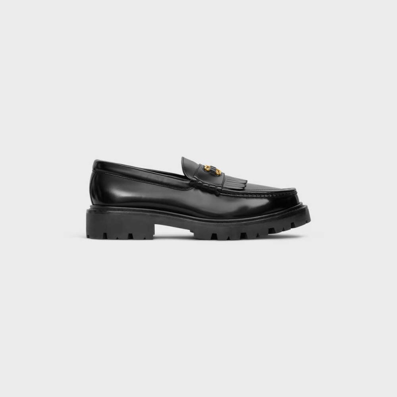 Black Celine MARGARET WITH TRIOMPHE FRAME in POLISHED BULLSKIN Loafers | CL-592525