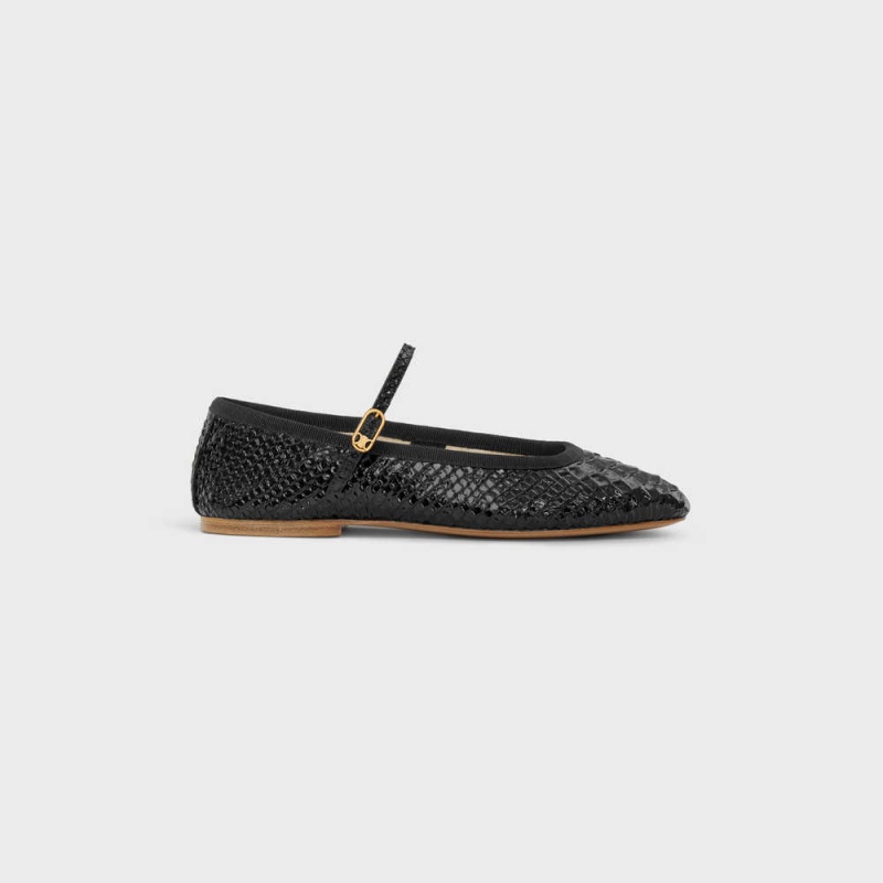 Black Celine MARY JANE BALLERINA LES BALLERINES in Python Stamped Calfskin Loafers | CL-592535