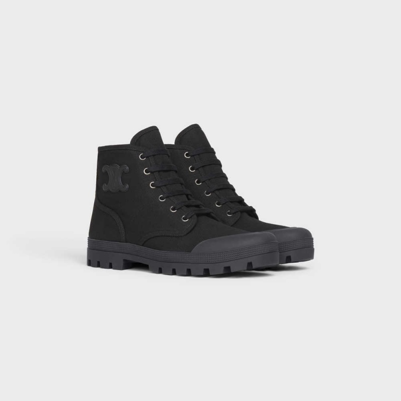 Black Celine PATAPANS LACE UP WITH TRIOMPHE PATCH in CANVAS Boots | CL-592497