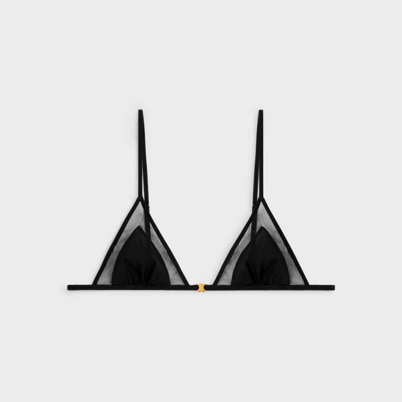 Black Celine Triangle bra in silk georgette Lingerie | CL-592759