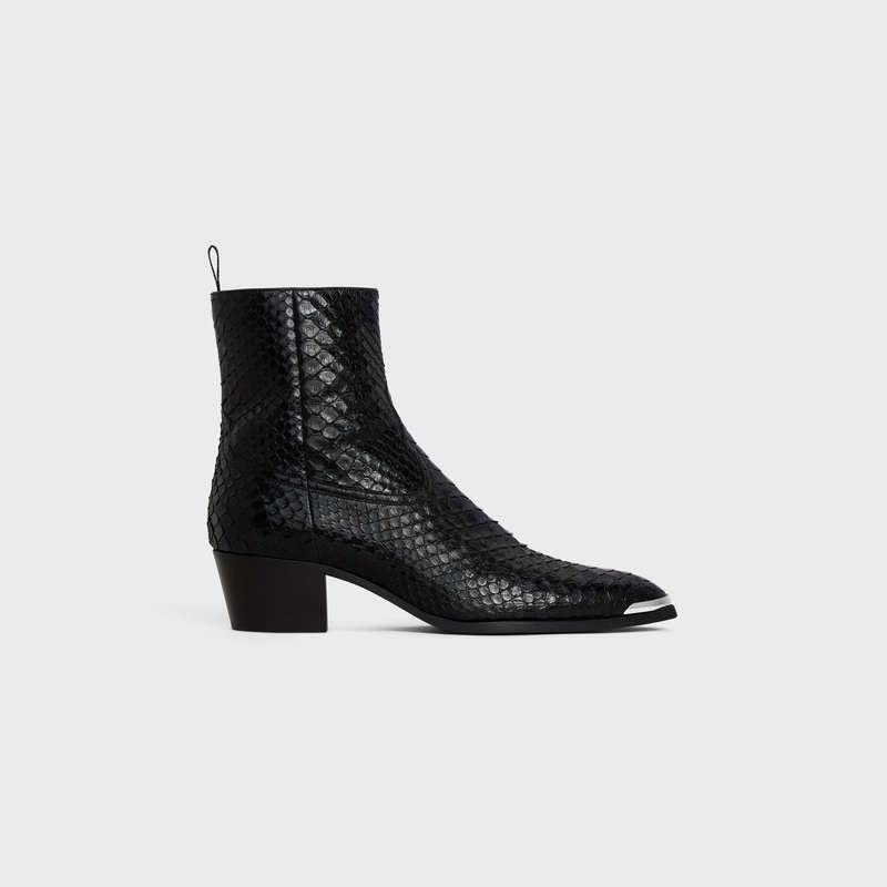 Black Celine WESTERN ISAAC WITH METAL TOE in SHINY PYTHON Boots | CL-591861