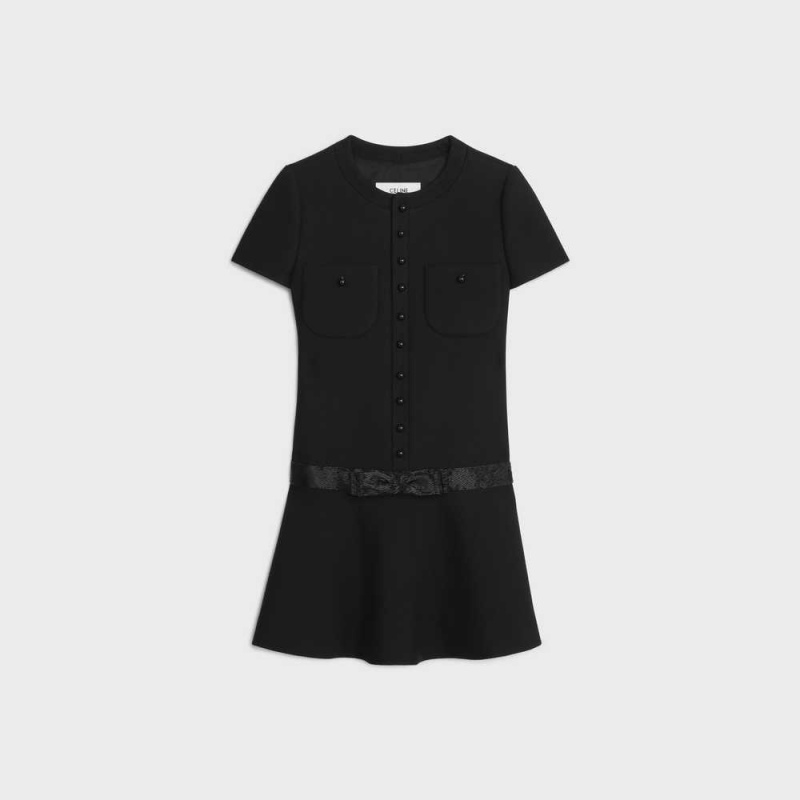 Black Celine embroidered Chelsea mini in diagonal wool Dresses | CL-592847