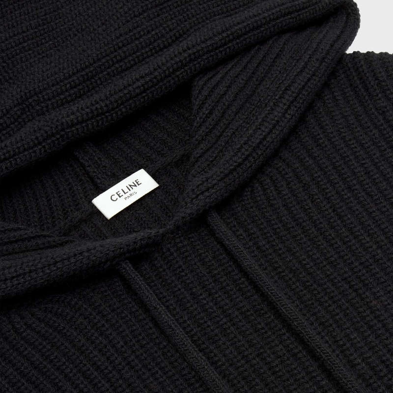 Black Celine hooded in ribbed wool Sweatshirts | CL-592109