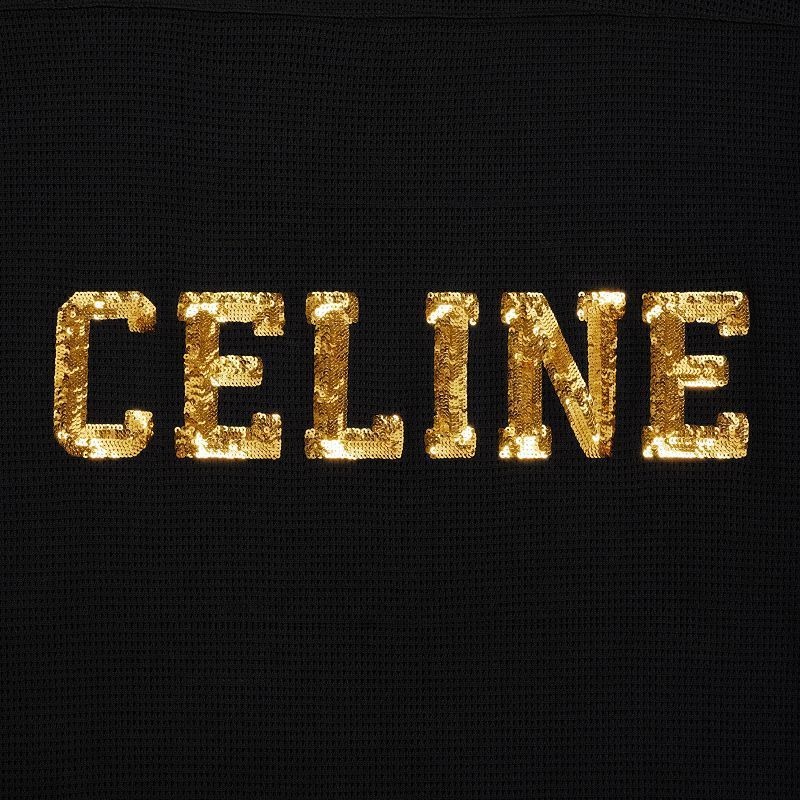 Black / Gold Celine 16 embroidered in jersey mesh T-shirts | CL-592124