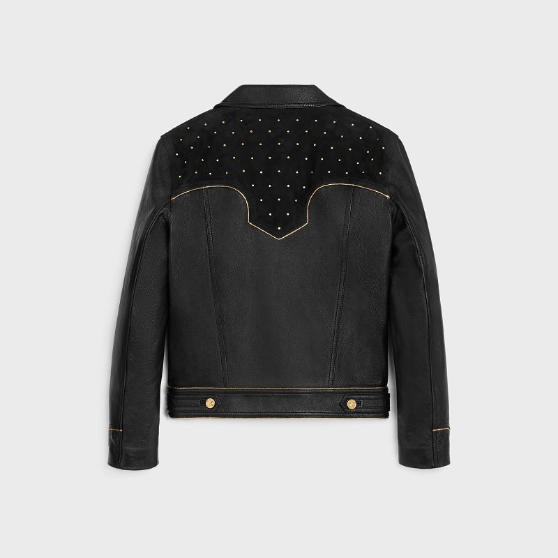 Black / Gold Celine western blouson with studs in soft Leather | CL-591921