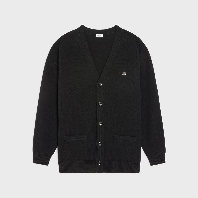 Black / Off White Celine TRIOMPHE LONG CARDIGAN IN CASHMERE WOOL Knitwear | CL-592087