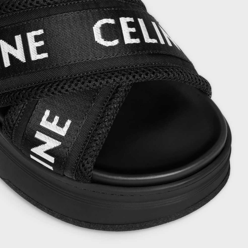 Black / Optic White Celine BLOCK SLIDE in MESH & TEXTILE with celine JACQUARD Sandals | CL-592595