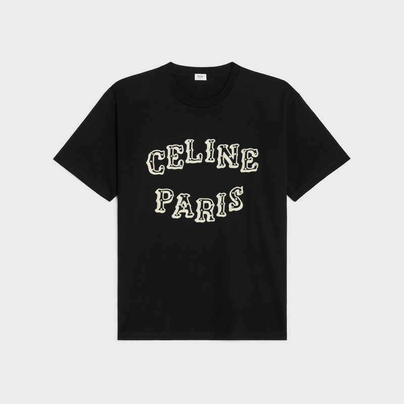 Black/ off white/ crystal Celine loose embroidered in cotton jersey T-shirts | CL-592133